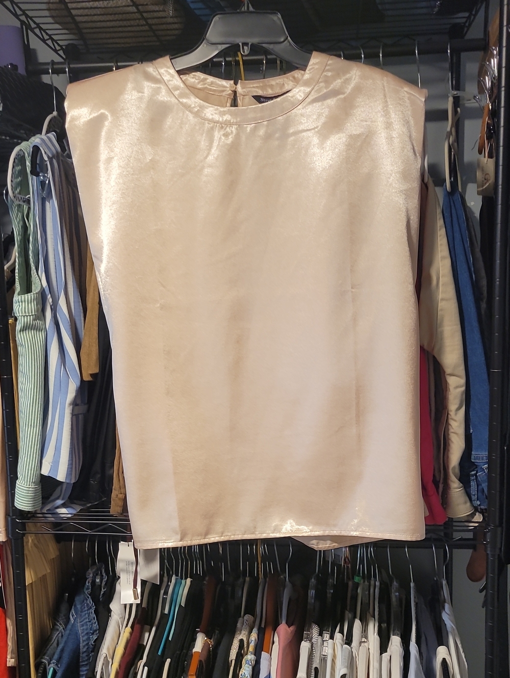 Strut And Bolt Satin Sleeveless Shell Top in Light Champagne
